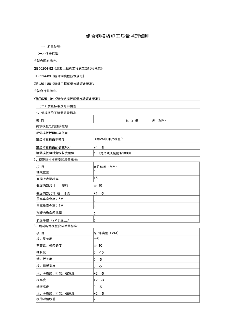 钢模板施工质量细则_第1页