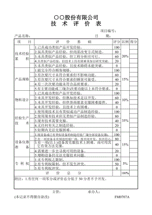 【施工組織設(shè)計】技術(shù)評價表