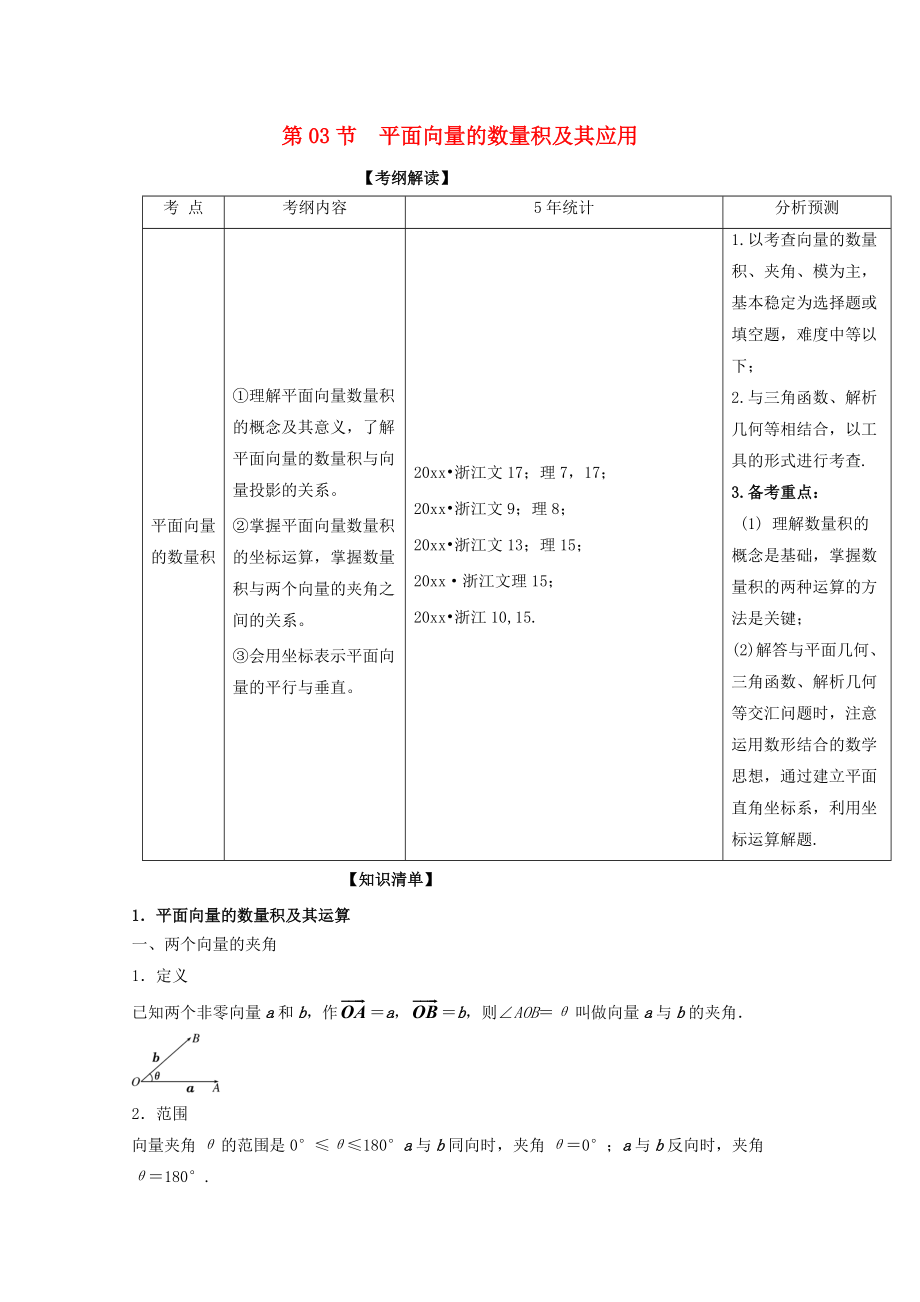 新編浙江版高考數(shù)學(xué)一輪復(fù)習(xí)(講練測)： 專題5.3 平面向量的數(shù)量積及其應(yīng)用講_第1頁