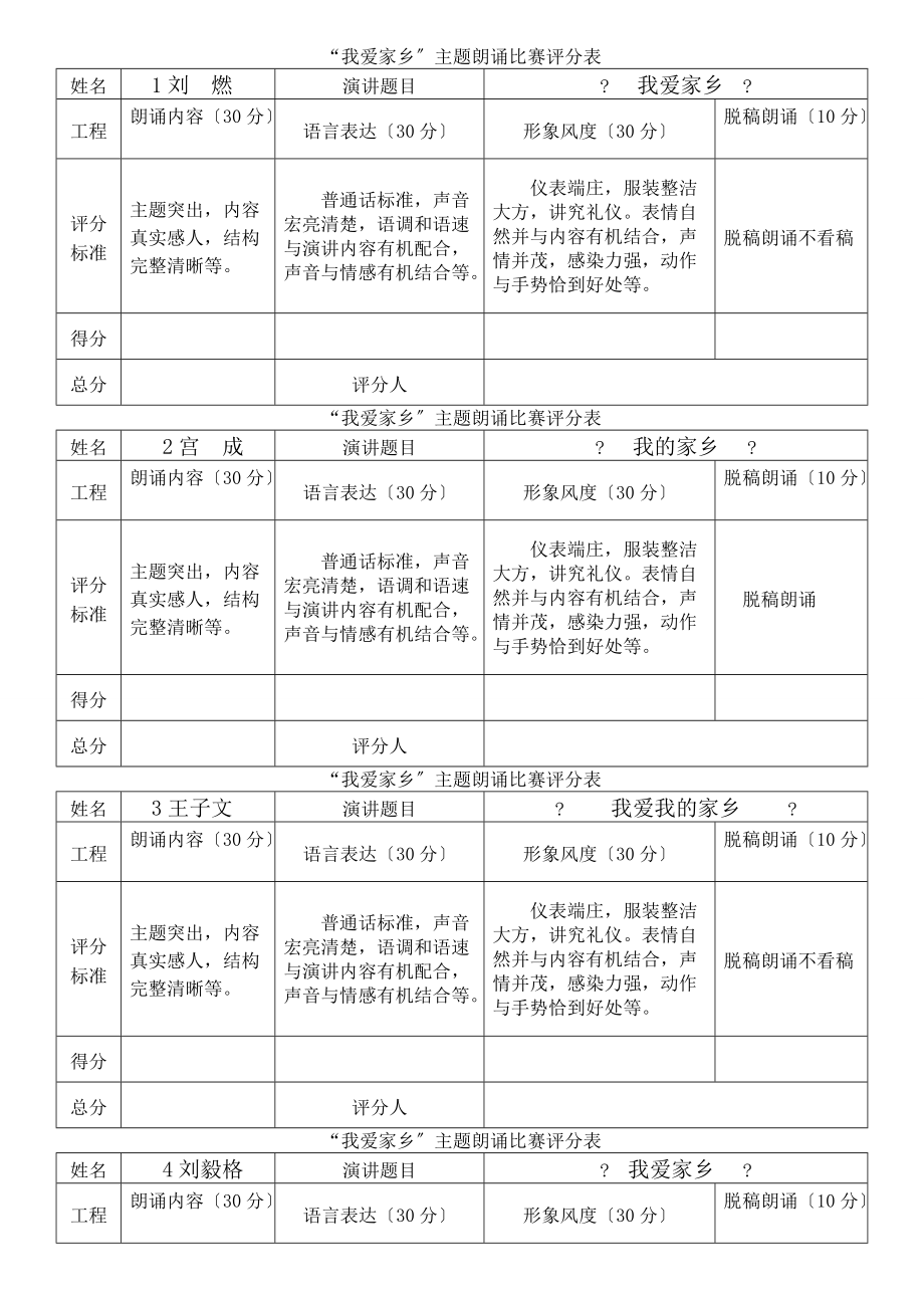 评委打分表模板图片图片