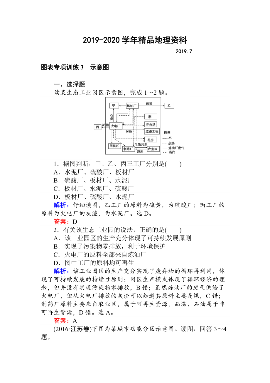 2020高考地理二輪復習 圖表專項訓練3 示意圖 Word版含解析_第1頁