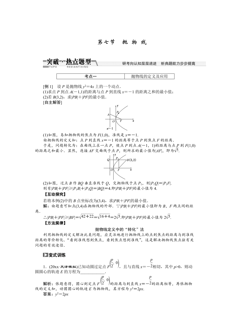 新編【創(chuàng)新方案】高考數(shù)學理一輪突破熱點題型：第8章 第7節(jié)　拋 物 線_第1頁