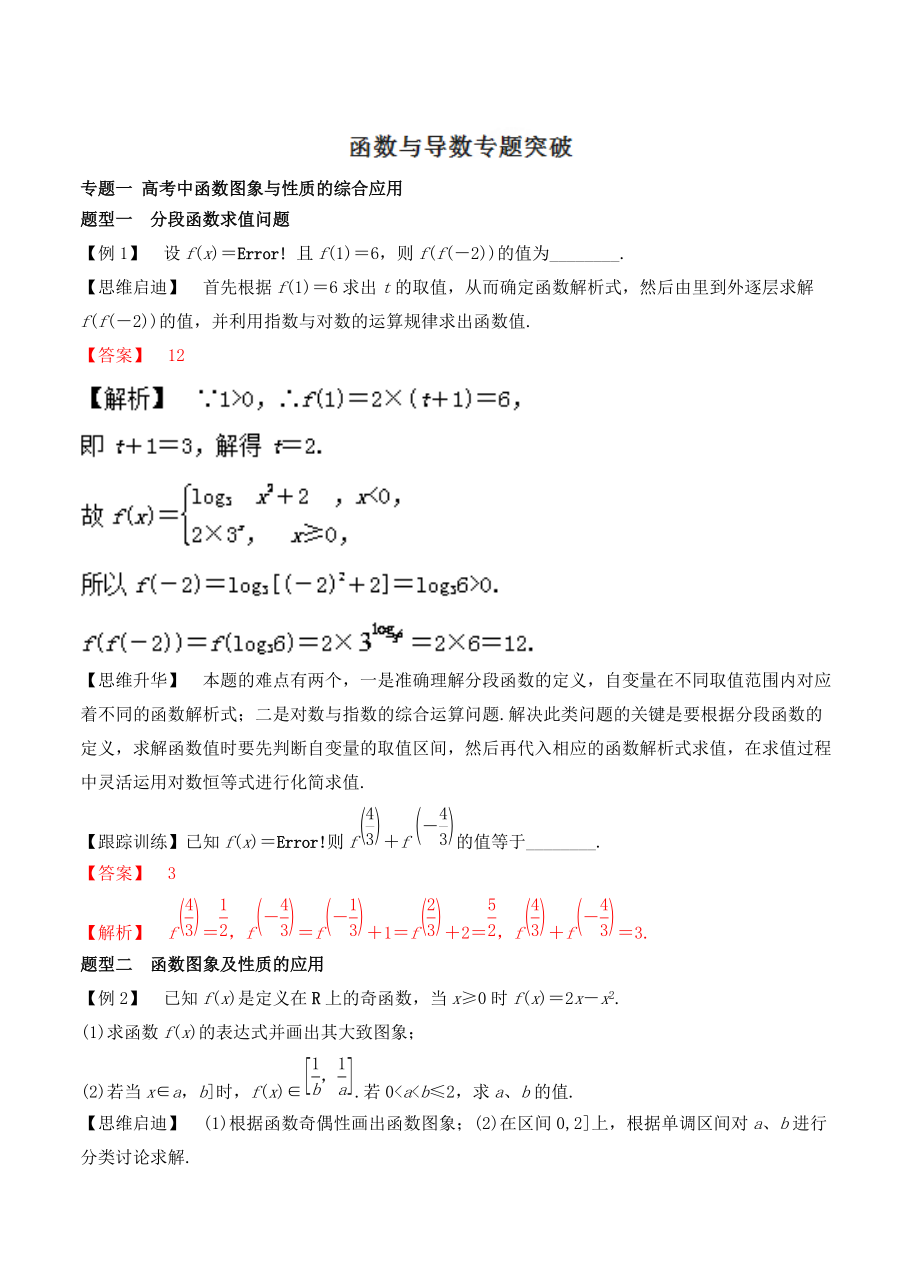 新版高考數學復習 專題1.4 函數與導數專題突破 全國高考數學考前復習大串講_第1頁