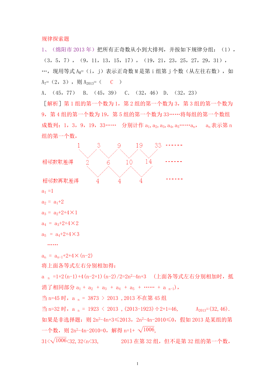 中考數(shù)學(xué)試卷分類匯編 規(guī)律探索題_第1頁