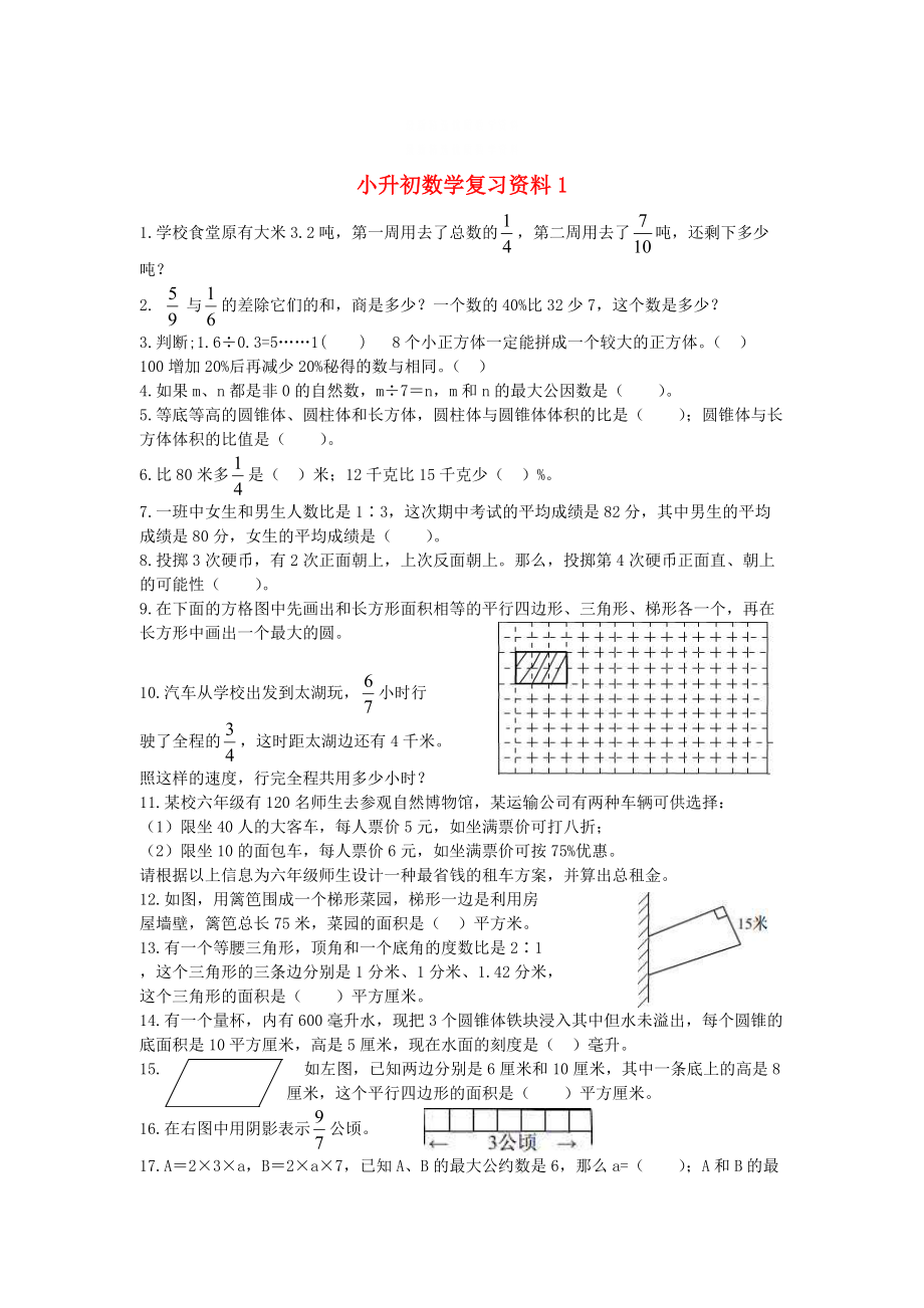 精校版西師大版小升初數(shù)學(xué)復(fù)習(xí)資料【1】_第1頁