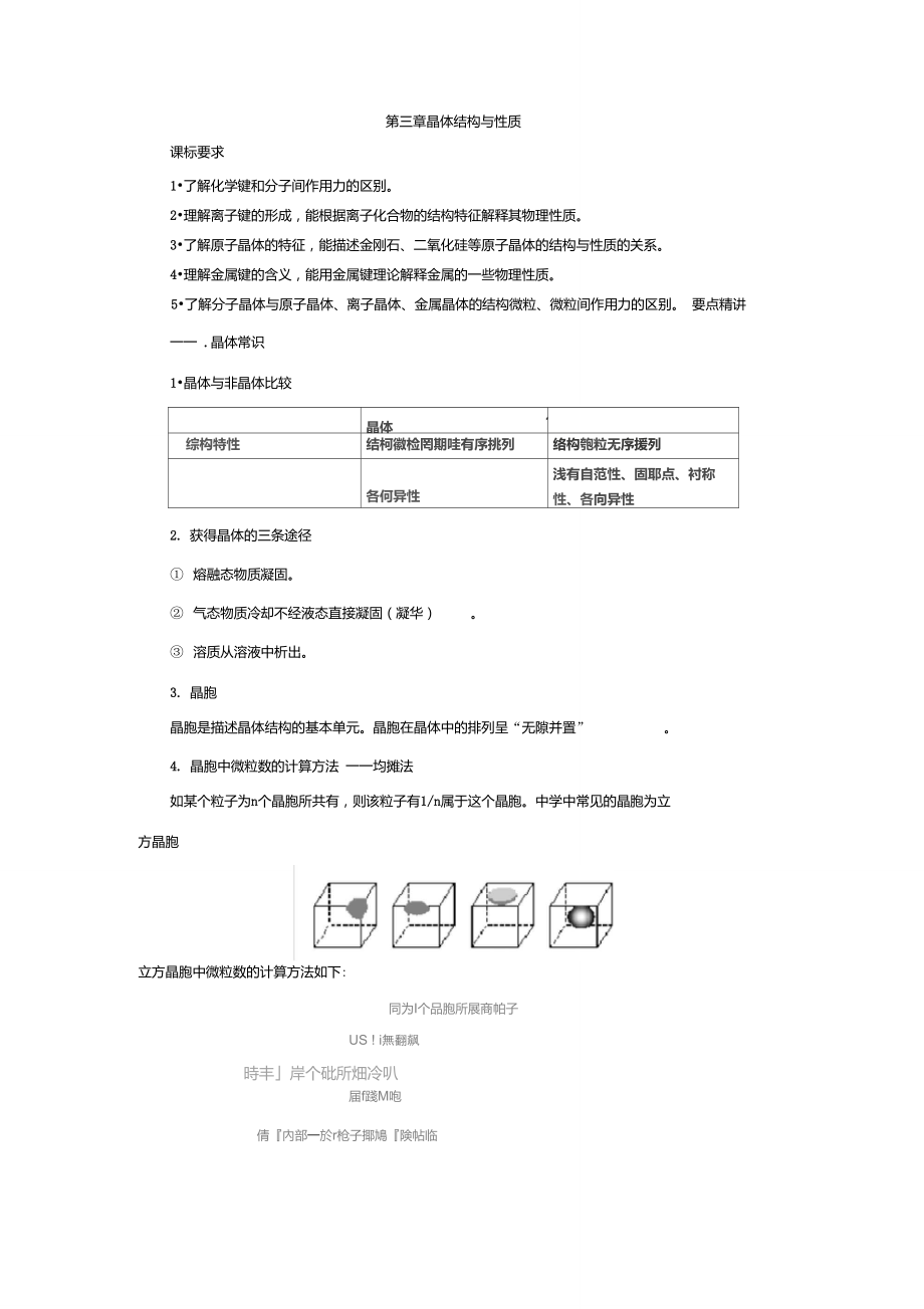 人教版高中化学选修3知识点总结第三章晶体结构与性质_第1页