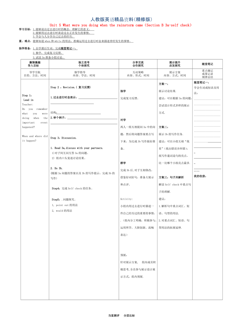 人教版八年級(jí)英語(yǔ)下冊(cè) Unit 5 Section B 3aself check導(dǎo)學(xué)案精修版_第1頁(yè)