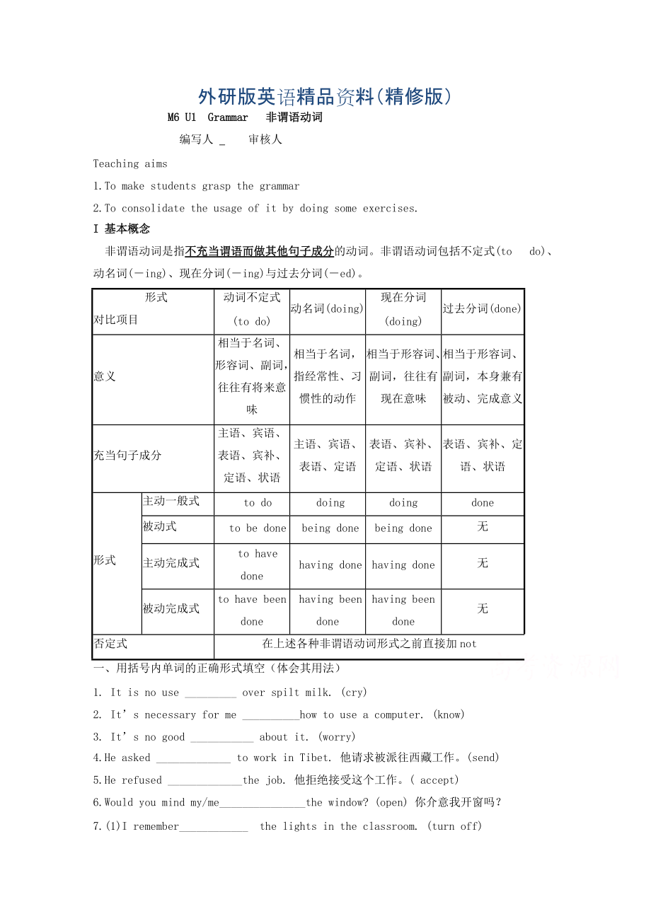 江蘇省徐州市高中英語選修六M6 U1Grammar學(xué)案精修版_第1頁