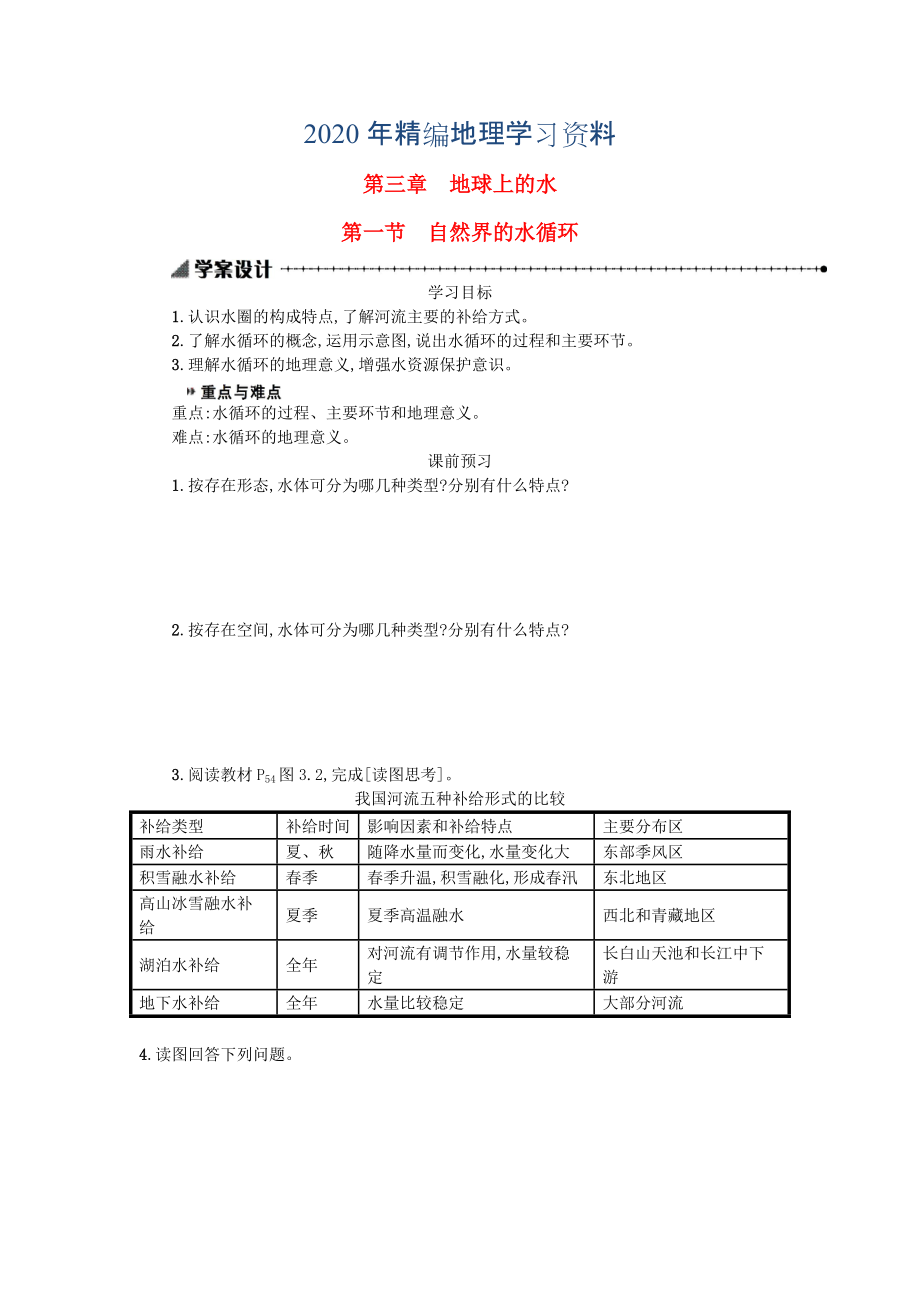 2020年高中地理 3.1自然界的水循環(huán)學(xué)案 新人教版必修1_第1頁