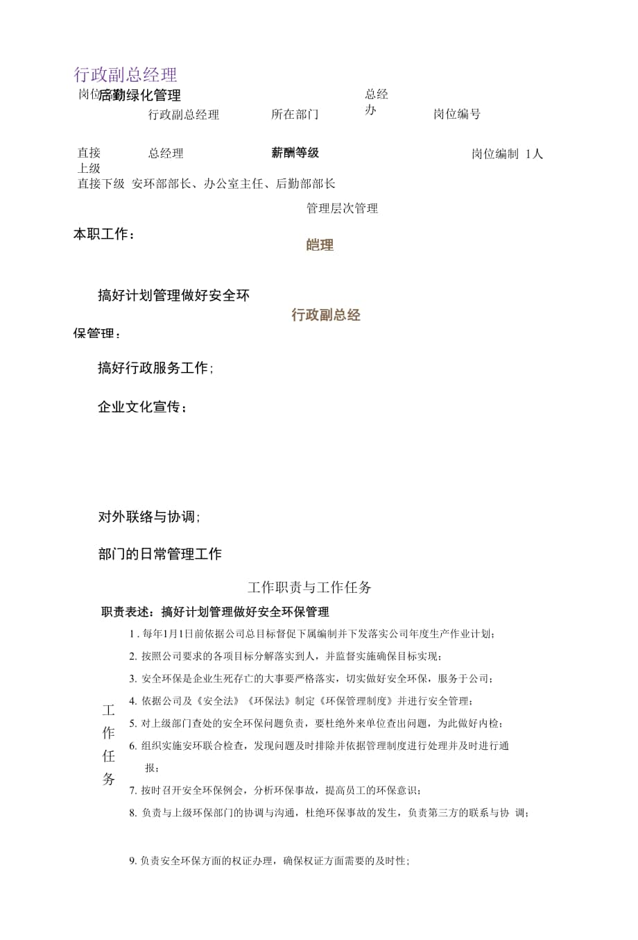 行政副總經(jīng)理《崗位職責說明書》.docx_第1頁