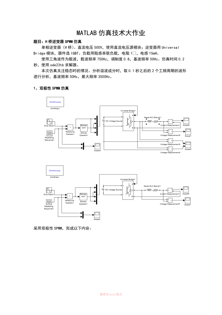 H橋逆變器SPWM ,MATLAB仿真_第1頁