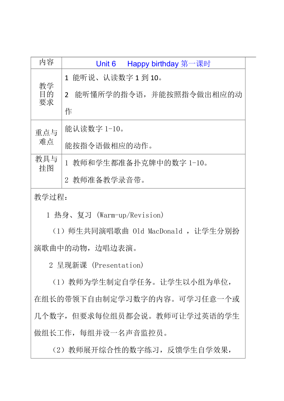 【人教版】英語三年級(jí)上冊(cè)：全冊(cè)配套教案設(shè)計(jì)Unit 6 單元教案_第1頁