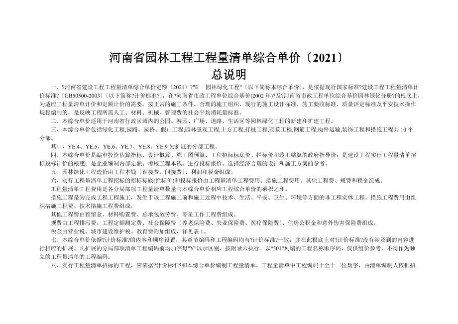 河南省园林工地进程工地进程量清单综合单价_第1页