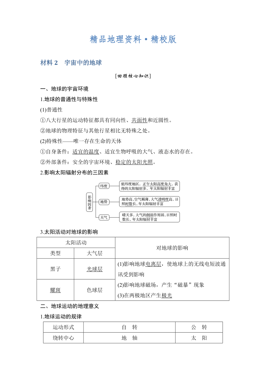 精校版地理創(chuàng)新設(shè)計二輪專題復習全國通用文檔：第四部分 考前靜悟材料 材料2 Word版含答案_第1頁