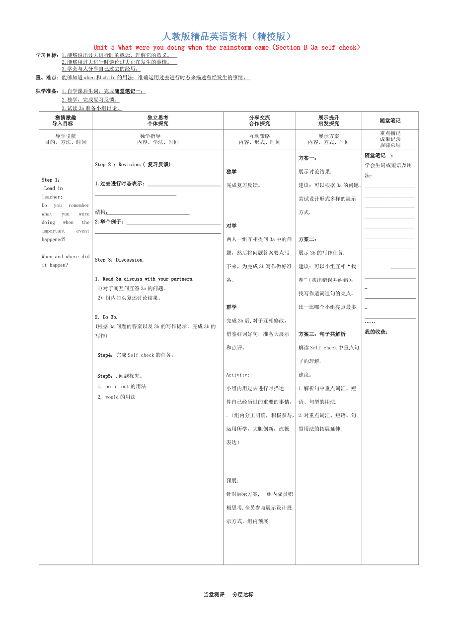 【精校版】人教版八年級英語下冊 Unit 5 Section B 3aself check導(dǎo)學(xué)案_第1頁