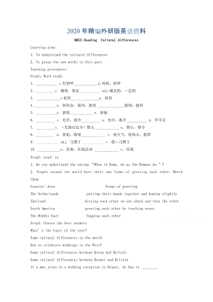 2020年江蘇省徐州市高中英語選修六M6 U3 Reading Cultural differences