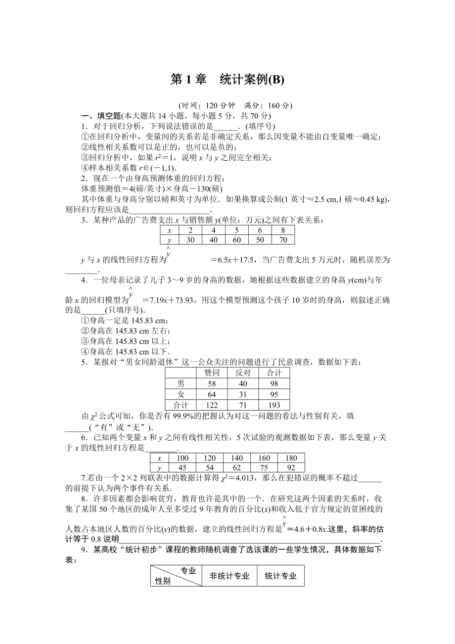 高中數(shù)學(xué)蘇教版選修12 第1章 章末檢測B 課時作業(yè)_第1頁