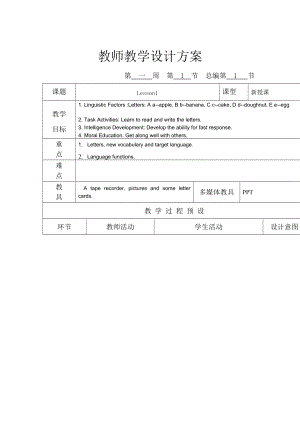 人教版精通英語(yǔ)四上Unit 1 This is my new friend教案1