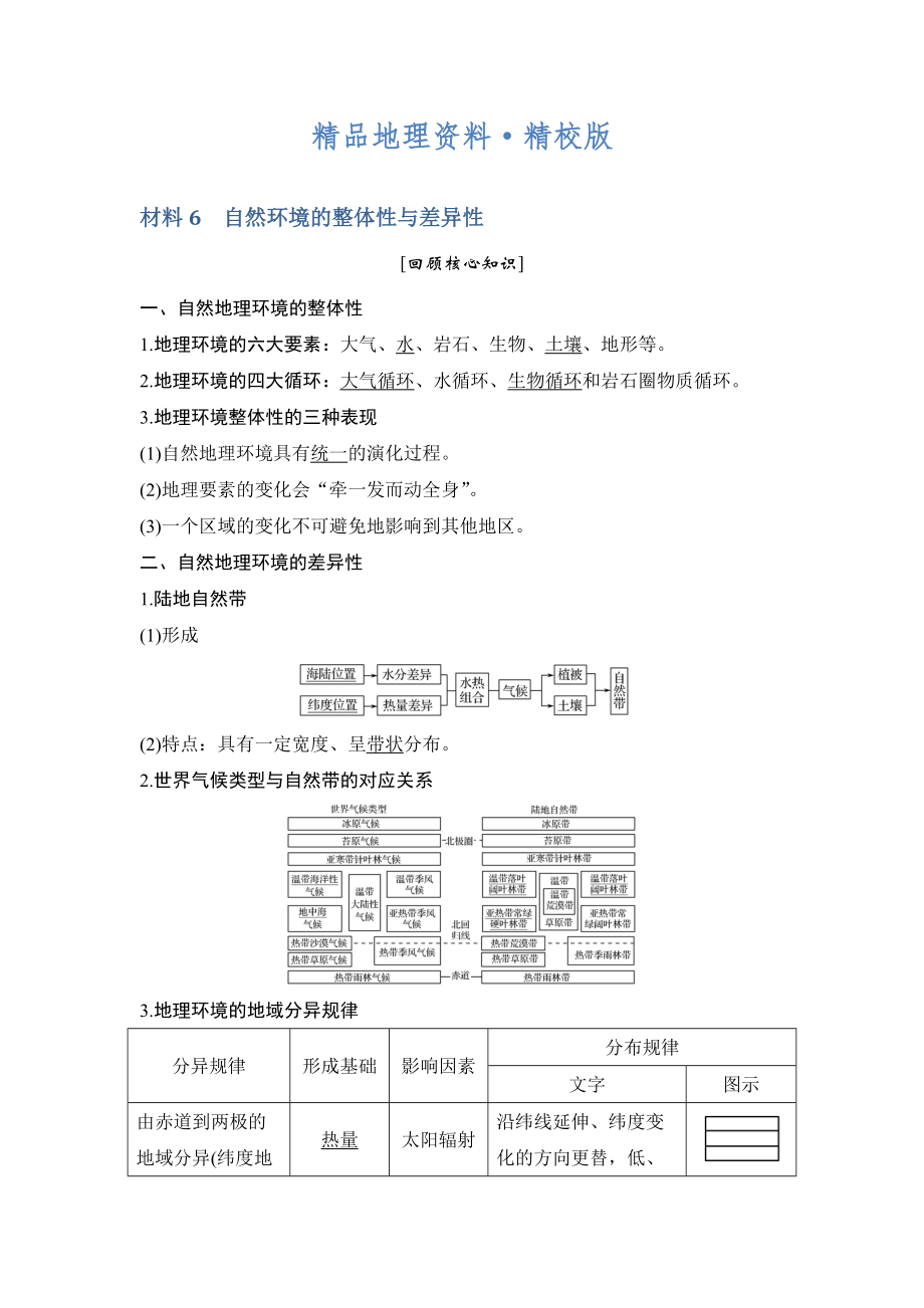 精校版地理創(chuàng)新設(shè)計二輪專題復(fù)習(xí)全國通用文檔：第四部分 考前靜悟材料 材料6 Word版含答案_第1頁