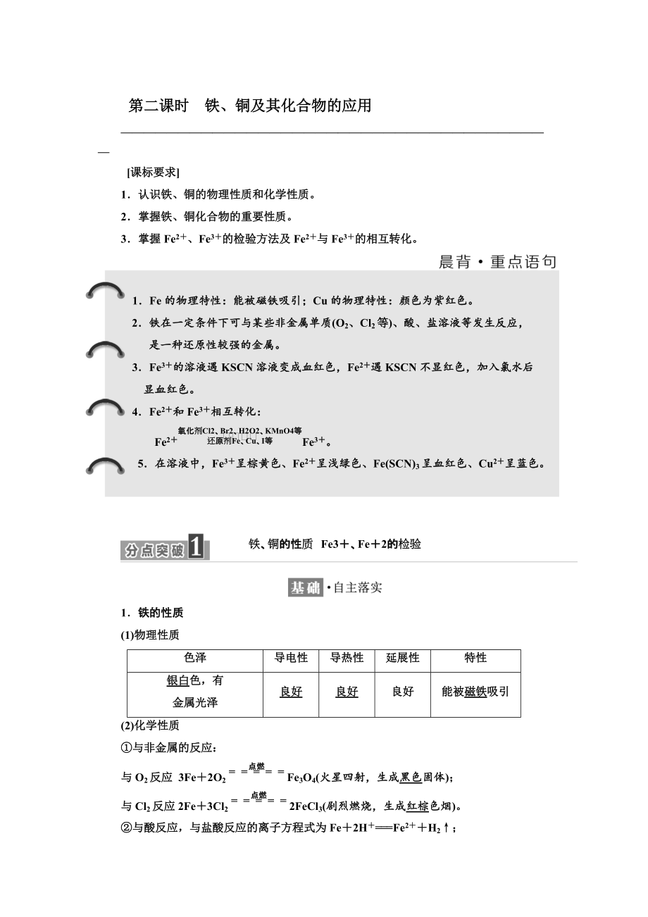 高中蘇教版化學必修1教學案：專題3 第二單元 第二課時 鐵、銅及其化合物的應用 Word版含答案_第1頁