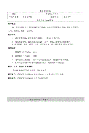 人教鄂教版一年級(jí)下冊(cè)科學(xué)《各種各樣的葉 》教學(xué)設(shè)計(jì).docx