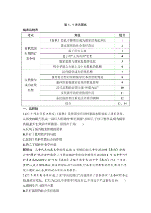 高考歷史通史版：第8、9講 百家爭鳴 漢代儒學成為正統(tǒng)思想 鞏固練 含解析