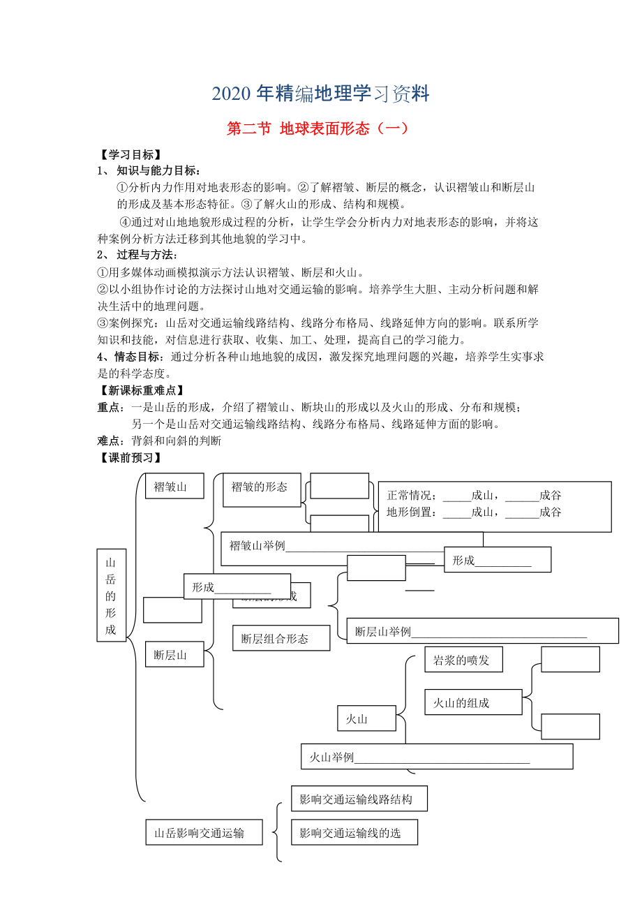 年鶴崗一中高中地理 第二章 第二節(jié) 地球表面形態(tài)學(xué)案 湘教版必修1_第1頁