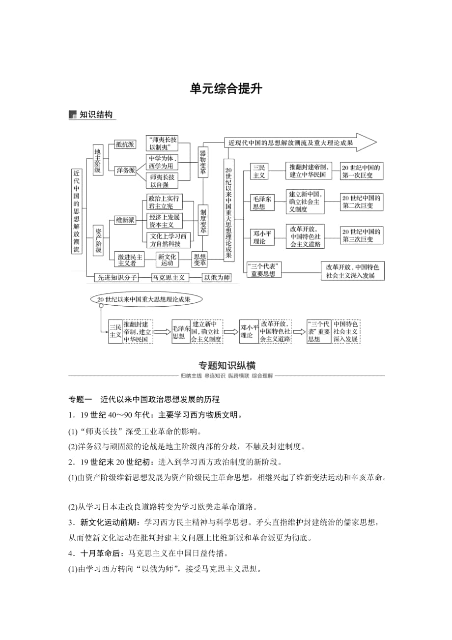 高考?xì)v史人教版：必修3 第十四單元單元 中國傳統(tǒng)文化主流思想的演變與科技文藝 單元綜合提升 含答案_第1頁