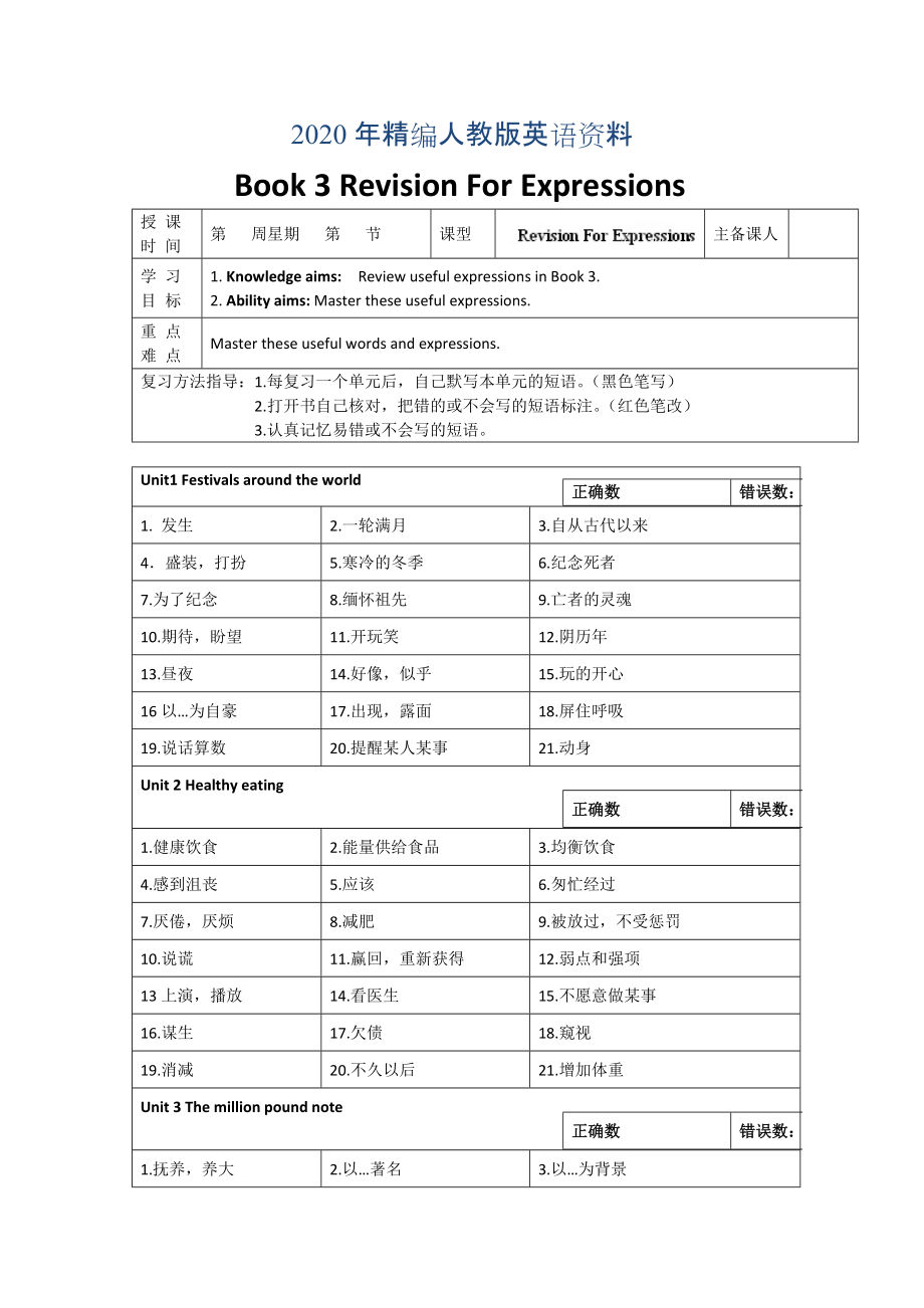 年人教版必修3導(dǎo)學(xué)案：revision for expressions學(xué)生版_第1頁(yè)