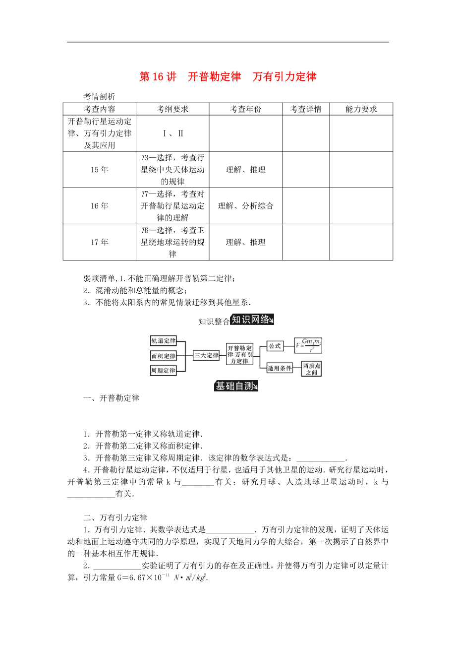 江蘇專版高考物理總復(fù)習(xí)第16講開普勒定律萬有引力定律講_第1頁