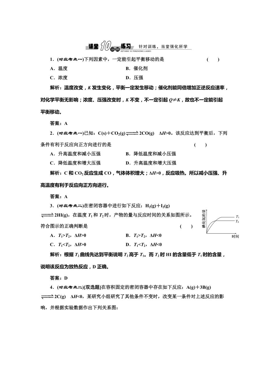 精修版魯科版必修四隨堂練習(xí)：2.2.2 反應(yīng)條件對(duì)化學(xué)平衡的影響含答案_第1頁