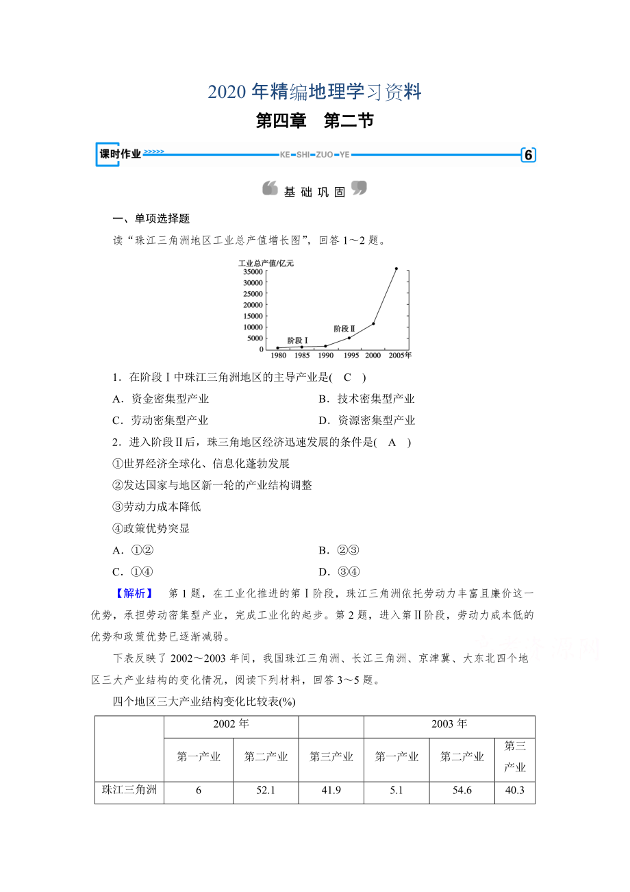 年人教版地理必修3檢測：第四章 區(qū)域經(jīng)濟(jì)發(fā)展 第2節(jié) Word版含答案_第1頁