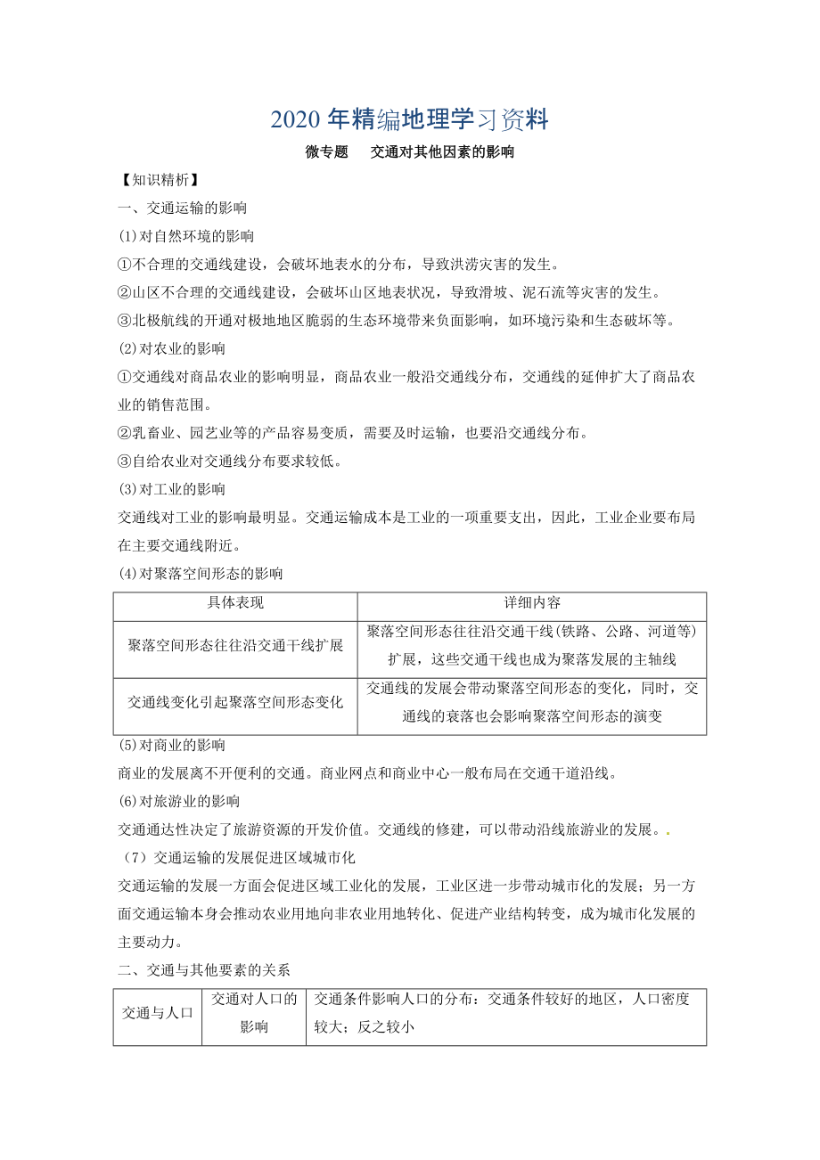 年專題十 交通 微專題10.2 交通對其他因素的影響二輪地理微專題要素探究與設計 Word版含解析_第1頁