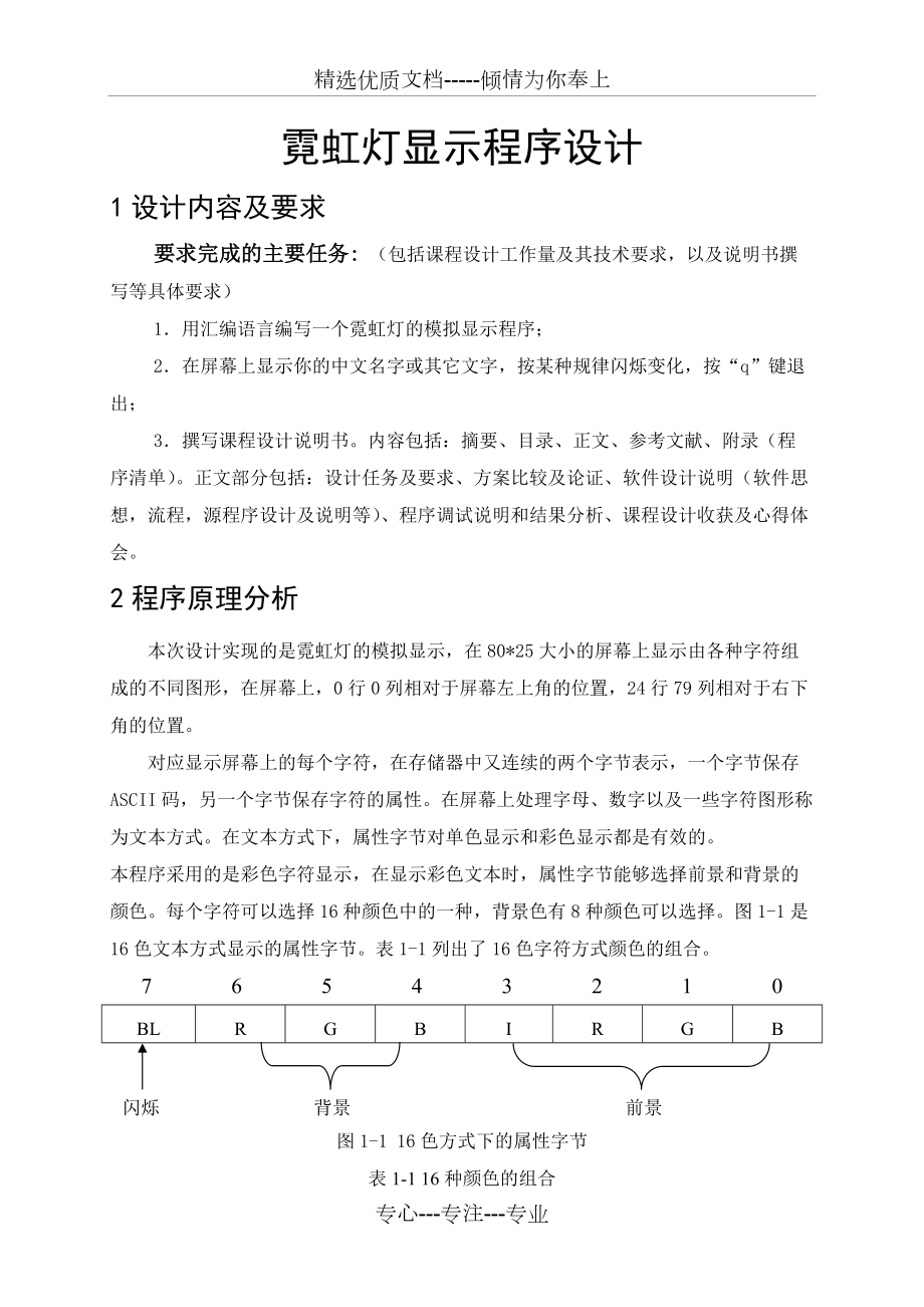 微机原理霓虹灯显示程序课程设计_第1页