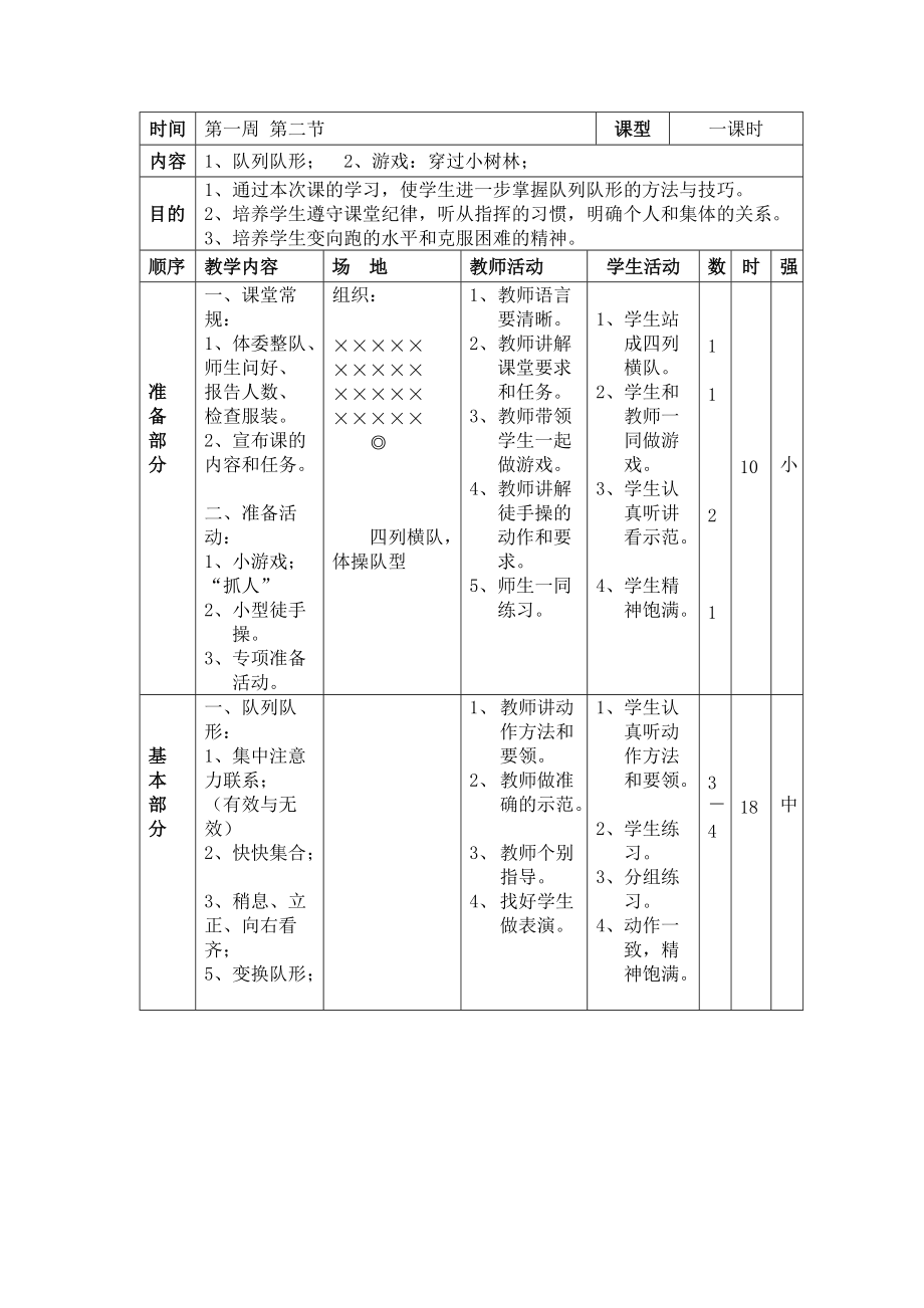 教案2(3) 1、队列队形； 2、游戏：穿过小树林；_第1页