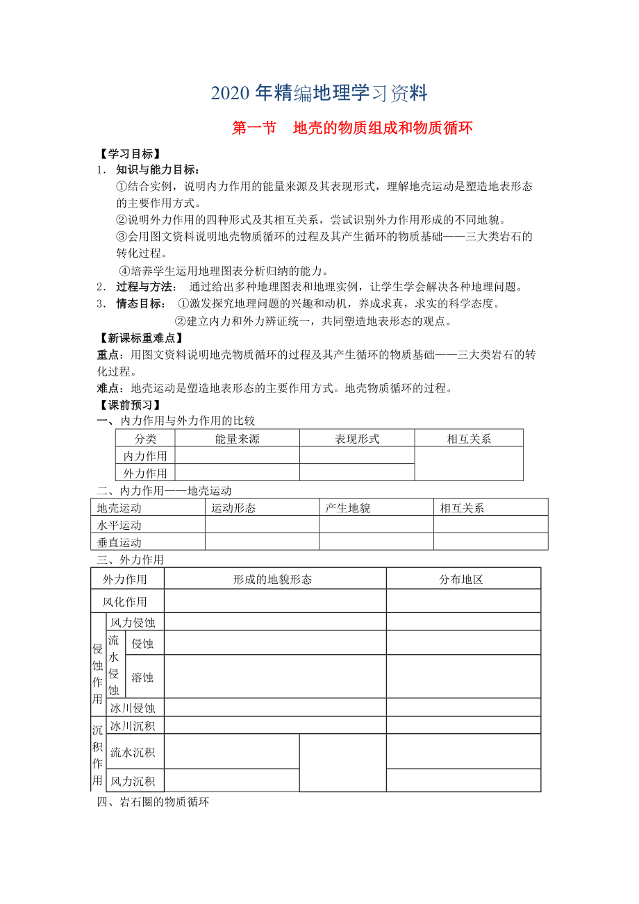 年鶴崗一中高中地理 第二章 第一節(jié) 地殼的物質(zhì)組成和物質(zhì)循環(huán)學案 湘教版必修1_第1頁