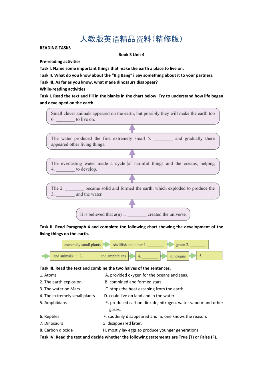 高中英語人教版必修3同步講練：Unit 4 Reading Tasks Word版含答案 精修版_第1頁