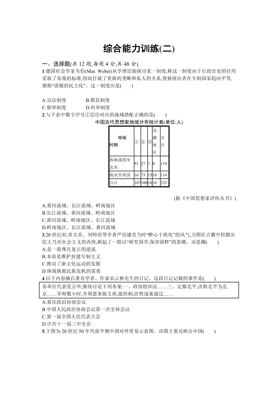 天津市高考历史：综合2 含解析_第1页