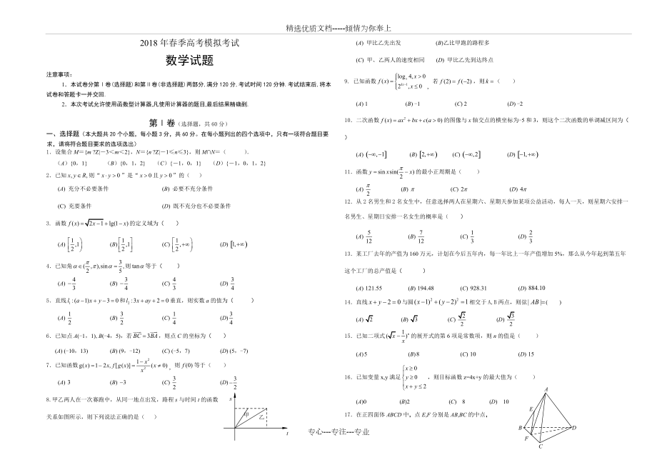 山东省春季高考数学模拟试题_第1页