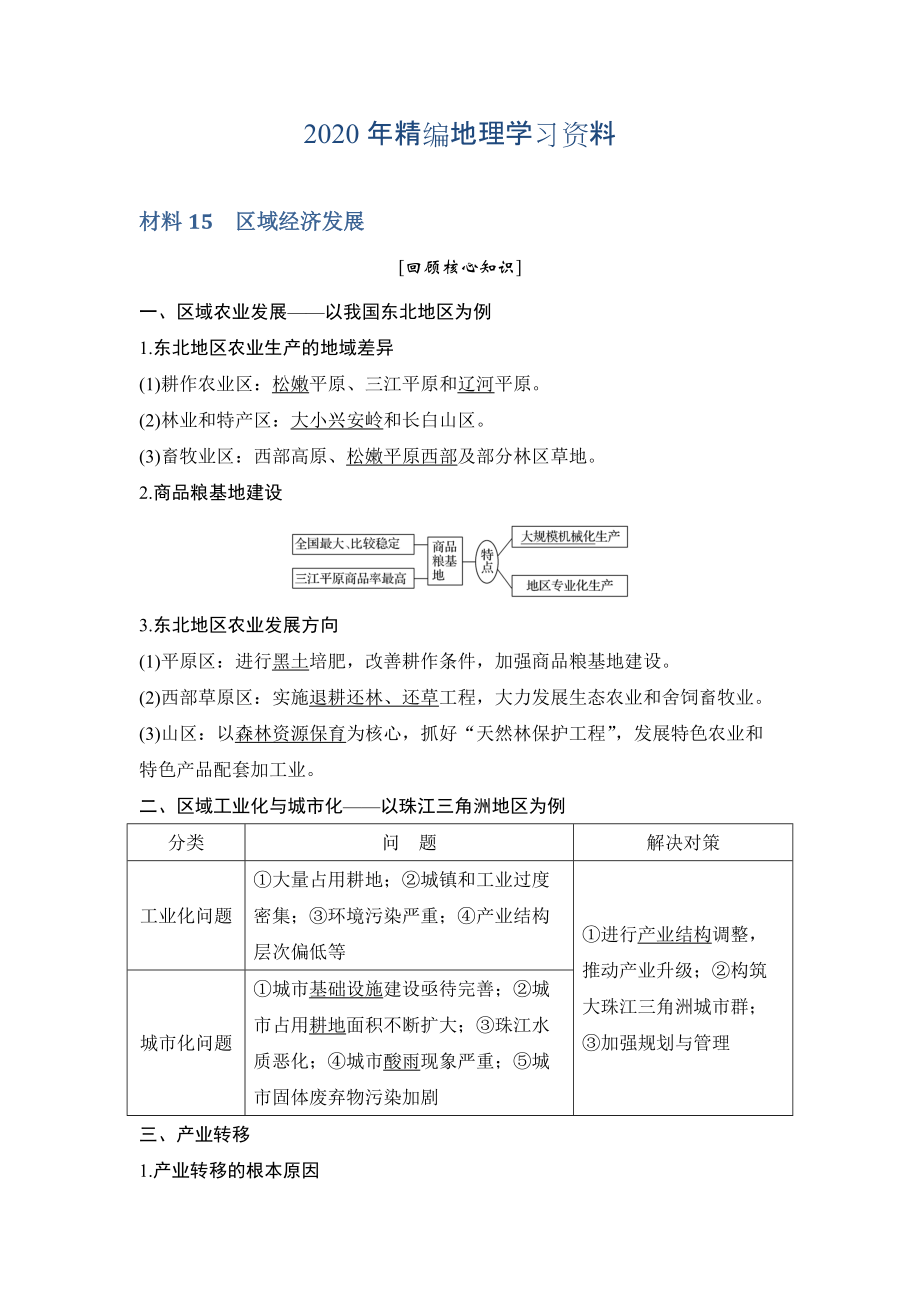 年地理創(chuàng)新設(shè)計二輪專題復習全國通用文檔：第四部分 考前靜悟材料 材料15 Word版含答案_第1頁