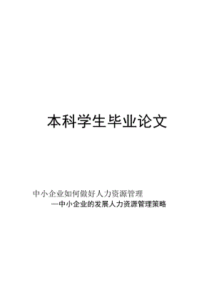 毕业论文中小企业的发展人力资源管理策略