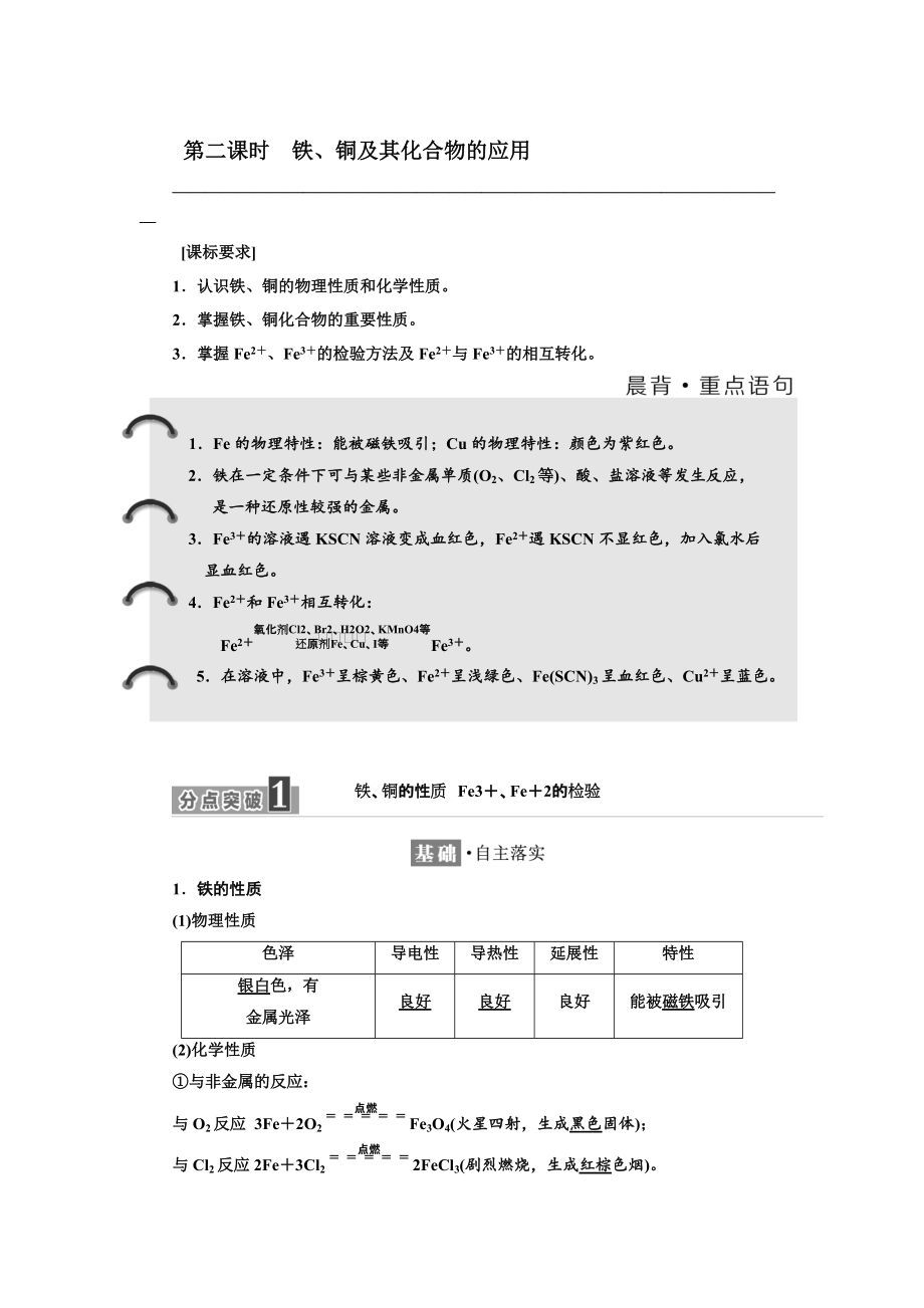 精修版高中化學(xué)江蘇專版必修一講義：專題3 第二單元 第二課時(shí) 鐵、銅及其化合物的應(yīng)用 Word版含答案_第1頁