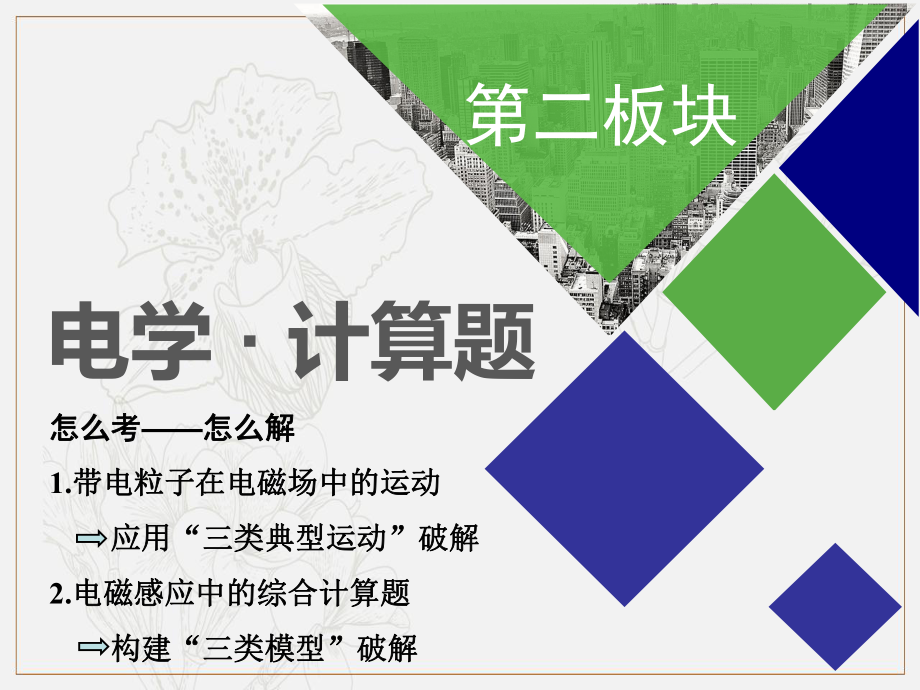 高考物理全程備考二輪復習課件：第二部分 第二板塊 電學計算題 第1講 應用“三類典型運動”破解電磁場計算題_第1頁