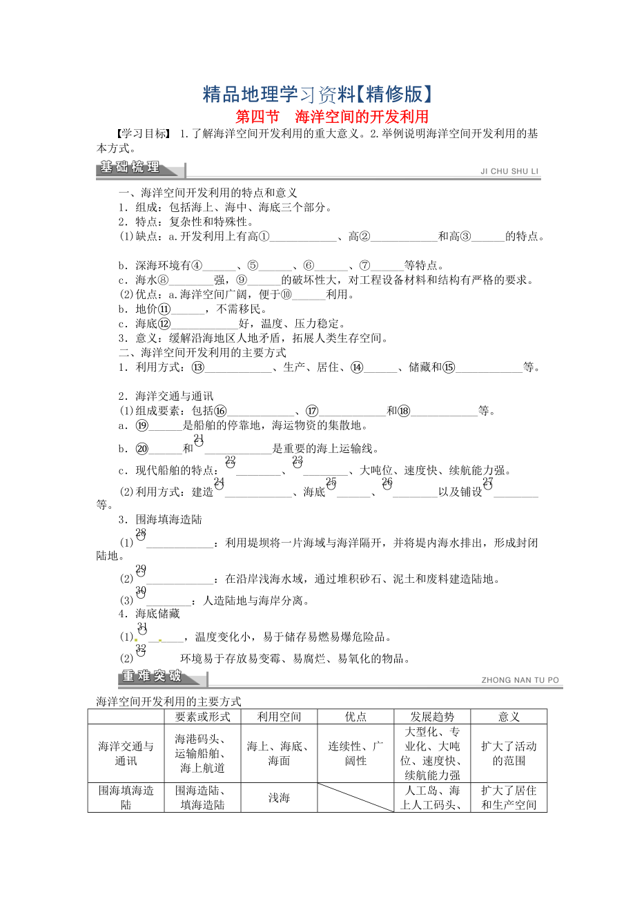 精修版高中地理 5.4海洋空間的開(kāi)發(fā)利用學(xué)案 人教版選修2_第1頁(yè)