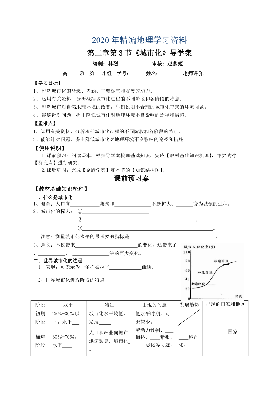 年地理 導(dǎo)學(xué)案6 城市化_第1頁