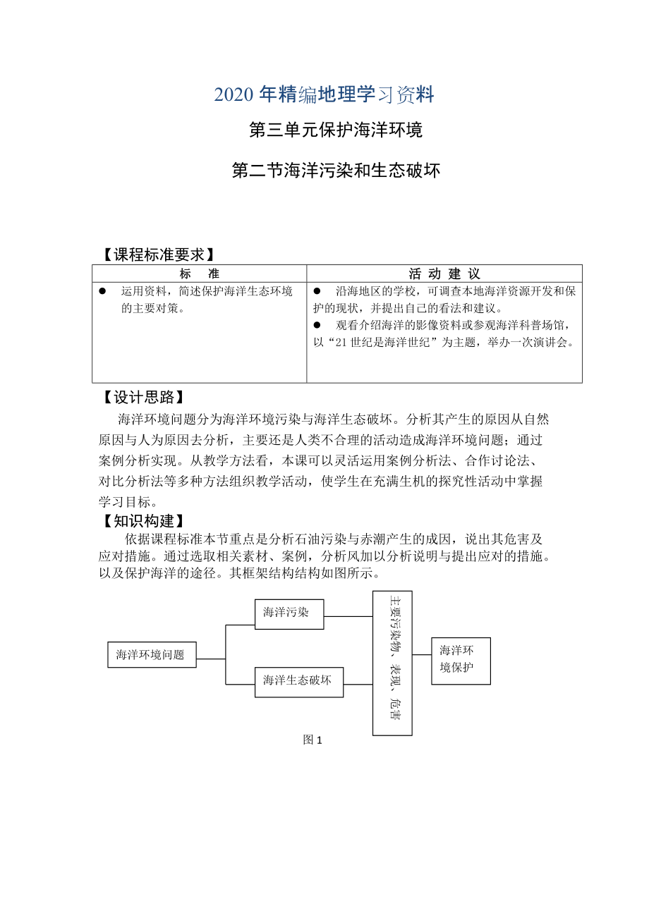 年高二魯教版地理選修二海洋地理 3.3海洋環(huán)境保護原創(chuàng)教案_第1頁