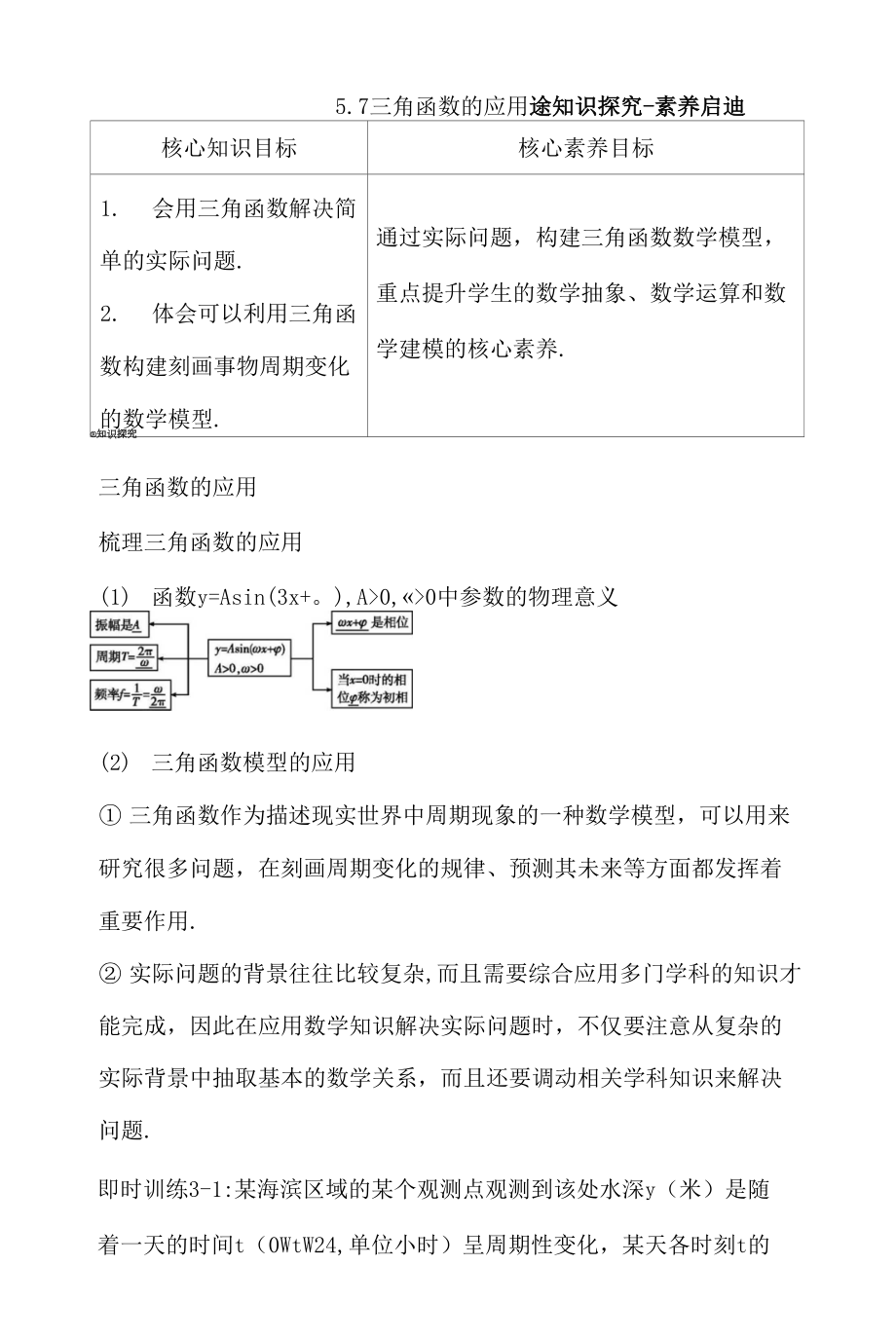 新教材2021-2022学年人教A版必修第一册 5.7　三角函数的应用 学案.docx_第1页