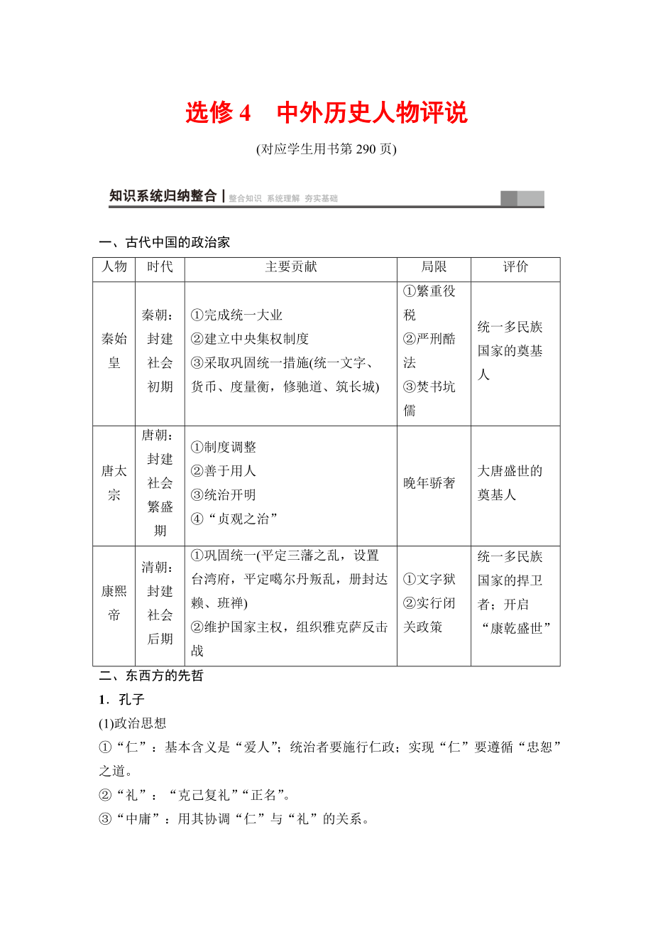 高三歷史人教版教師用書：選考部分 選修4　中外歷史人物評說 含解析_第1頁