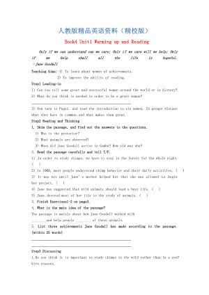 【精校版】江西省高中英語Unit1 Women of Achievement Warming up and Reading導(dǎo)學(xué)案人教版必修4