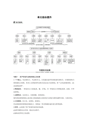 高考?xì)v史人教版：必修1 第二單元古代希臘羅馬和近代西方的政治制度 單元綜合提升 含答案